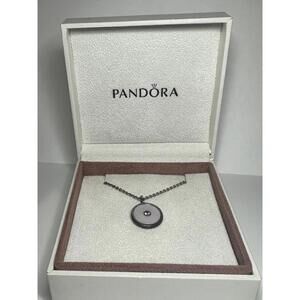 Pandora Sterling Silver Promise Circle Necklace with Enamel and Crystal Accent